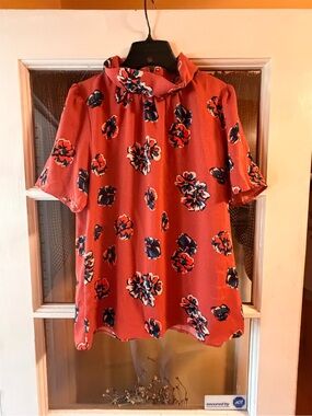 Halogen Coral Red Floral Blouse NWT